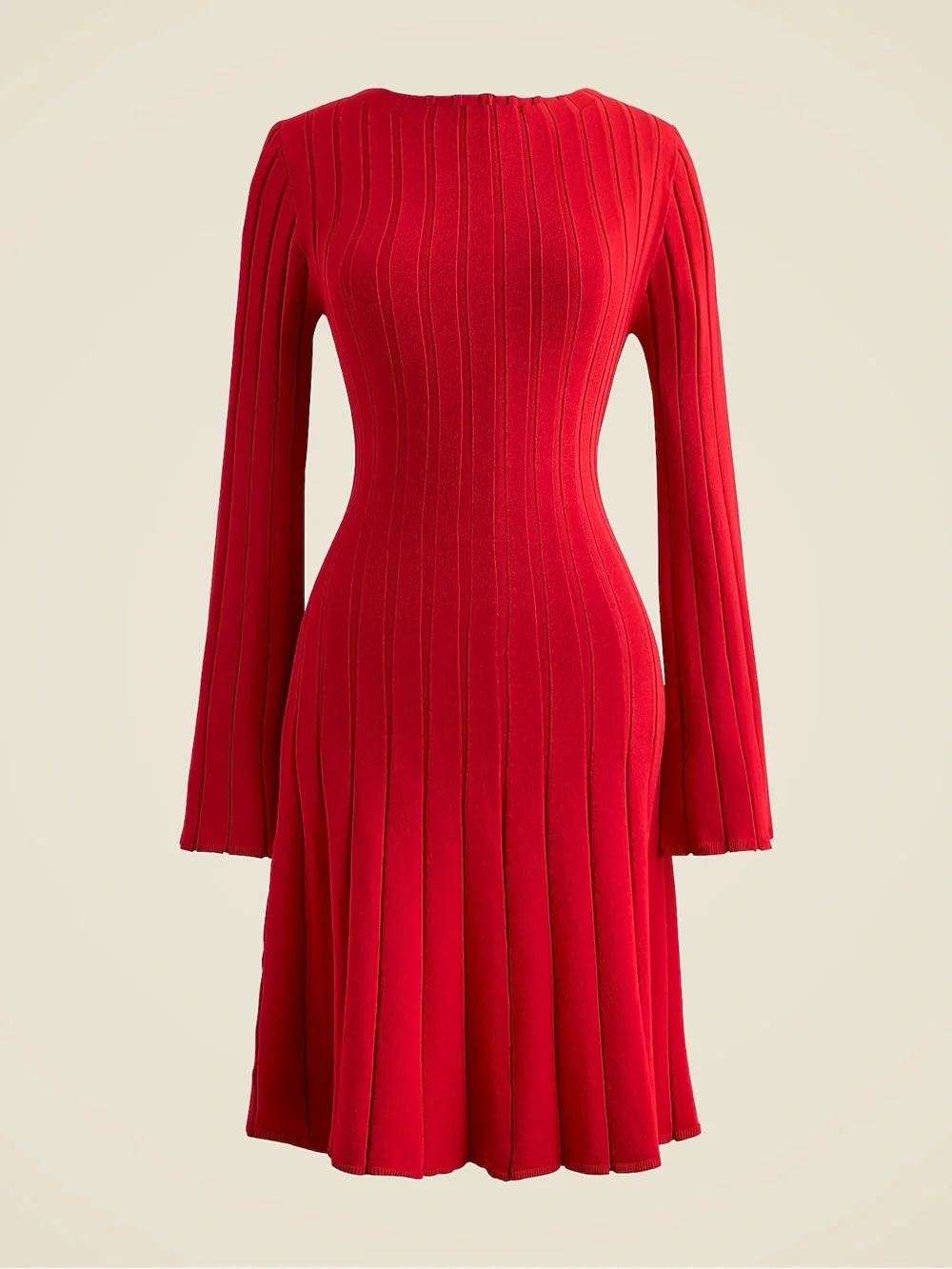J. Crew Red Long-Sleeve Pleated Knit Dress